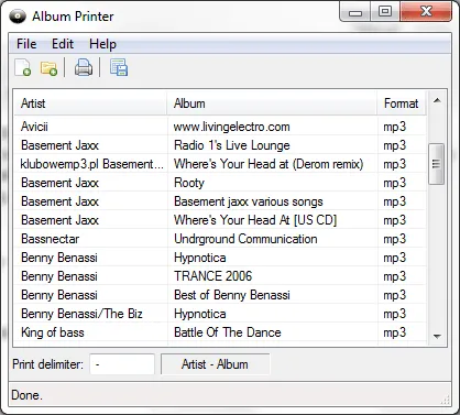 Album Printer - Create a List of Songs