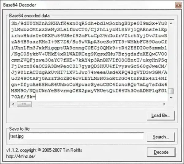 Shown Base64 decoding a jpg file Base64 Decoder