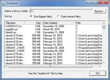 DriveSort - List the Largest or Most Recently Created Files