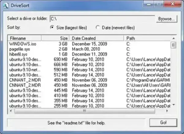DriveSort - List the Largest or Most Recently Created Files