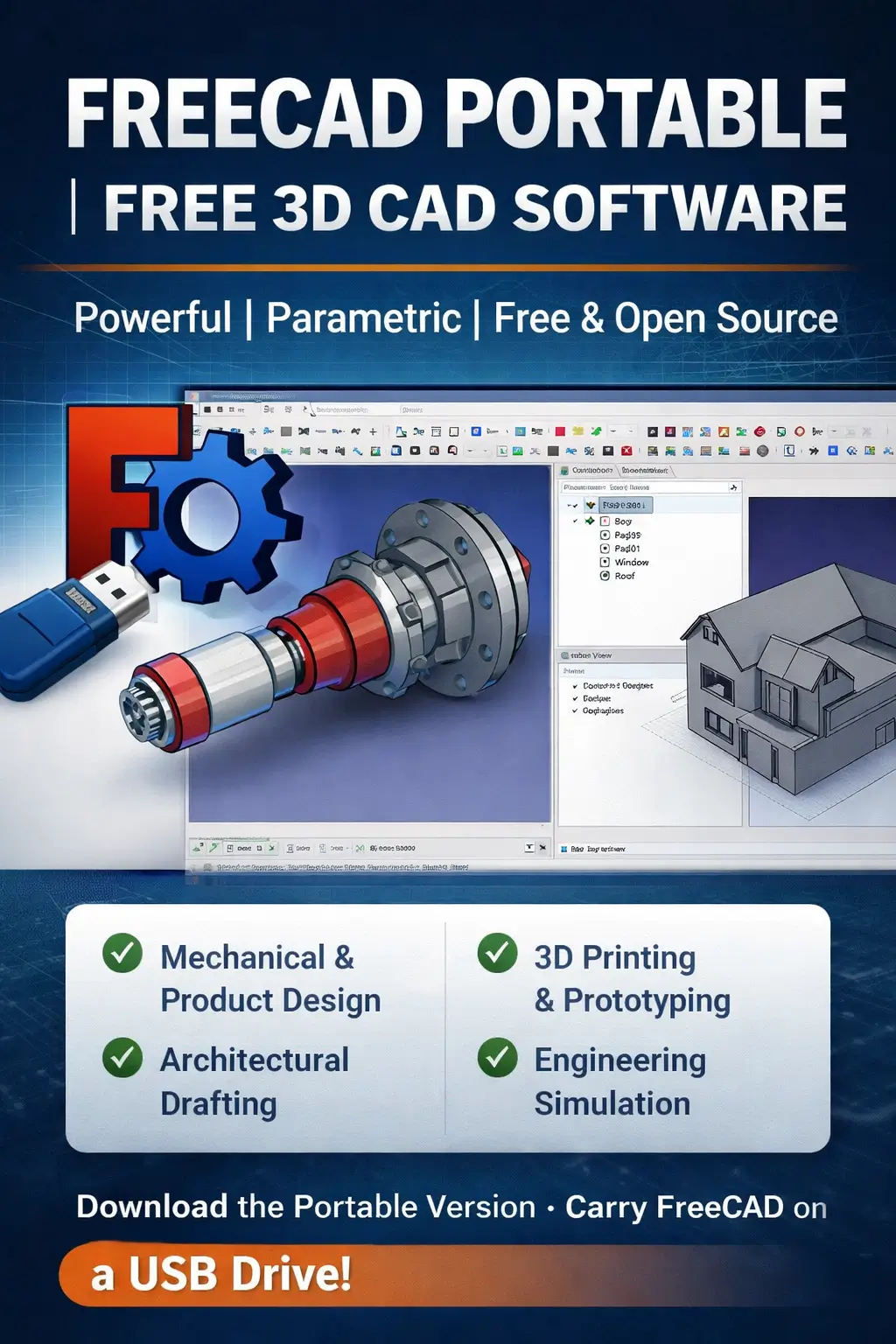 FreeCAD - Portable 3D CAD Software USB Pendrive Apps