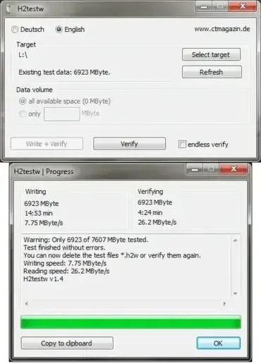 H2testw -Test USB FLash Drive for Errors