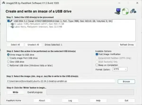 ImageUSB - ISO to USB to IMG ImageUSB software interface showing ISO to USB to IMG functionality