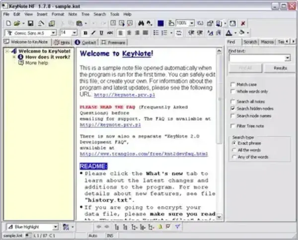 KeyNote NF portable note-taking software