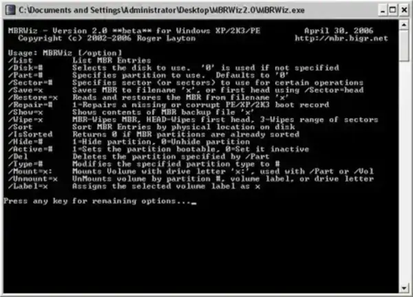 MBRWizard - MBR Options Screenshot MBRWizard - MBR Options Screenshot