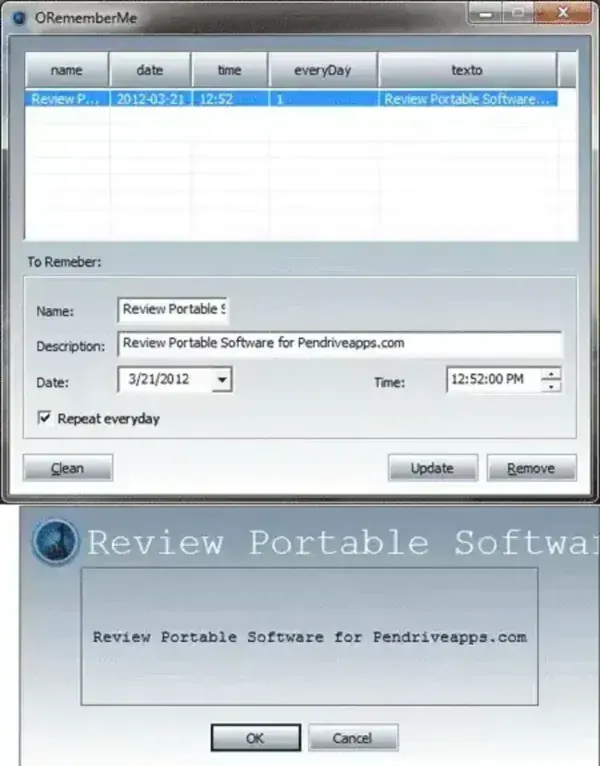ORememberMe portable task and event reminder