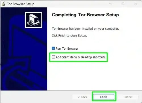 Portable Tor Uncheck Add Start Menu