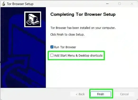 Uncheck Add Start Menu and Desktop shortcuts
