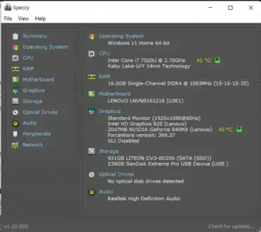 Speccy Portable System Information Tool