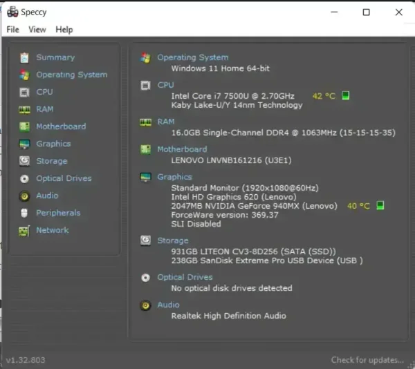 Speccy Portable System Information Tool