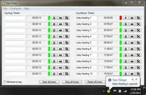 Ten Multiple Timer Alarm notifications