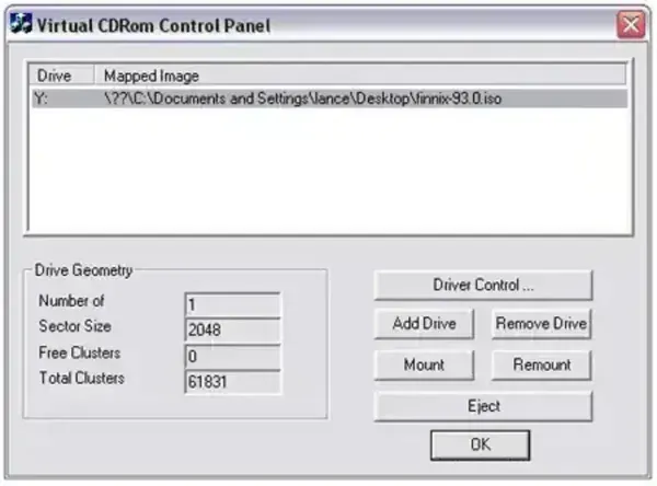 Virtual CD ROM - VCD Control Panel Virtual CD ROM