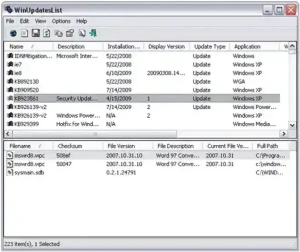 WinUpdatesList - List Windows Updates and Hotfixes