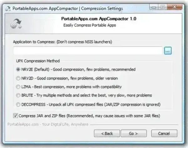 Screenshot of AppCompactor - Portable Application Compressor Tool