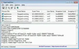 Monitor Crashed Applications - AppCrashView