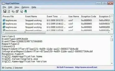 Monitor Crashed Applications - AppCrashView