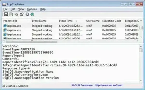 Monitor Crashed Applications - AppCrashView