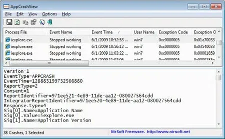 Monitor Crashed Applications - AppCrashView