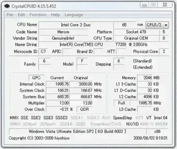 CrystalCPUID - CPU Info