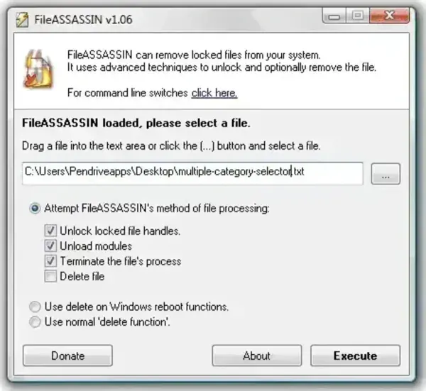 Portable FileASSASSIN remove locked files: Portable FileAssassin