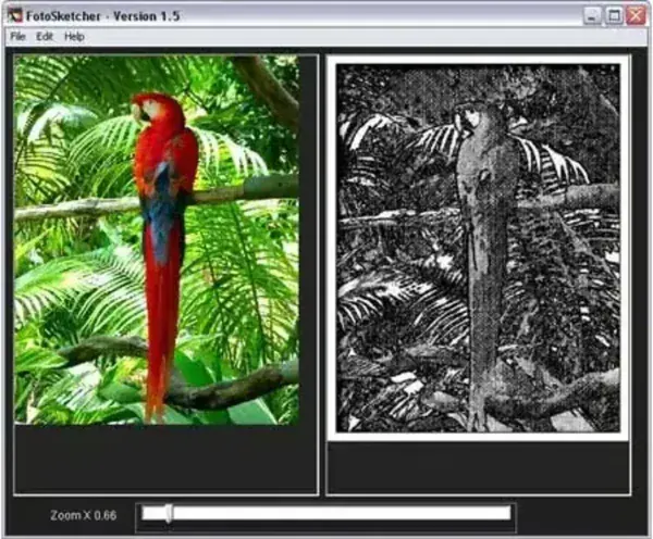 FotoSketcher converting photo of parrot into sketch