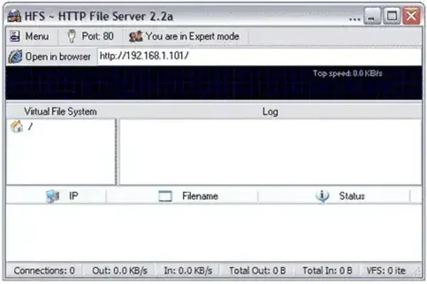 Screenshot of the HFS Portable HTTP File Server HFS Portable HTTP File Server