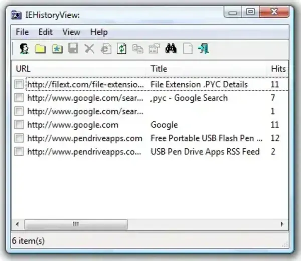 Screenshot of IE History Viewer