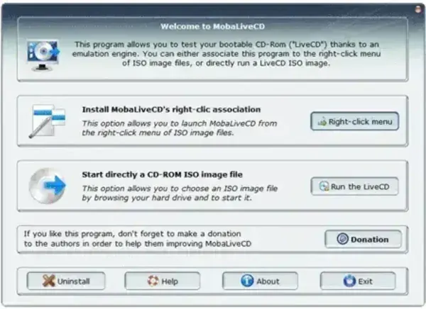 MobaLiveCD - Portable Live CD Emulator