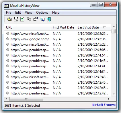 Screenshot of Mozilla History Viewer