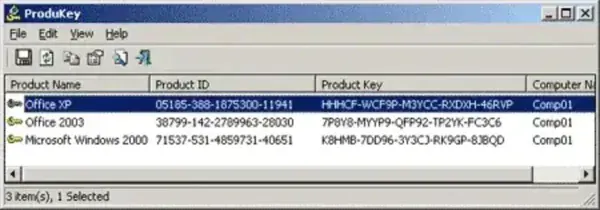ProduKey Windows product CD key recovery tool