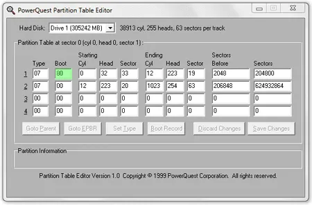 PTEDIT Partition Table Editor