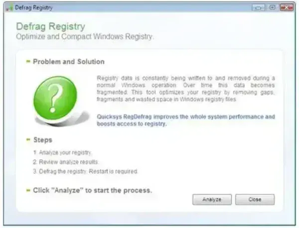 Quicksys RegDefrag Defrag