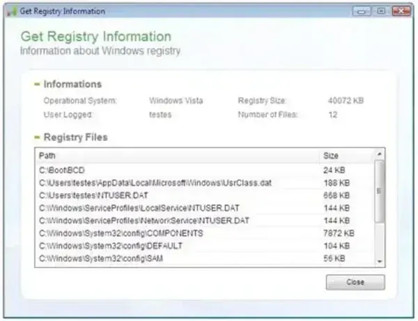 Quicksys RegDefrag Registry Information