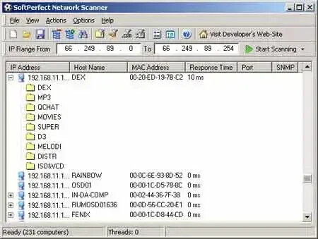 softperfect network scanner hostname shows ip