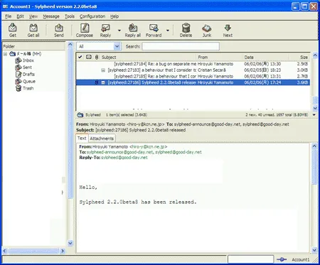 Sylpheed portable e-Mail client Screenshot