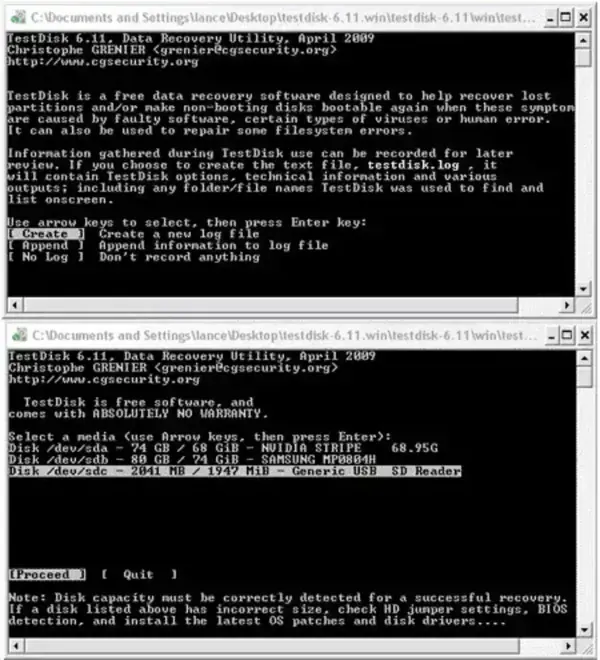 Screenshot of TestDisk in use for partition recovery
