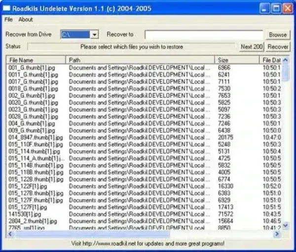 roadkils Undelete Screenshot